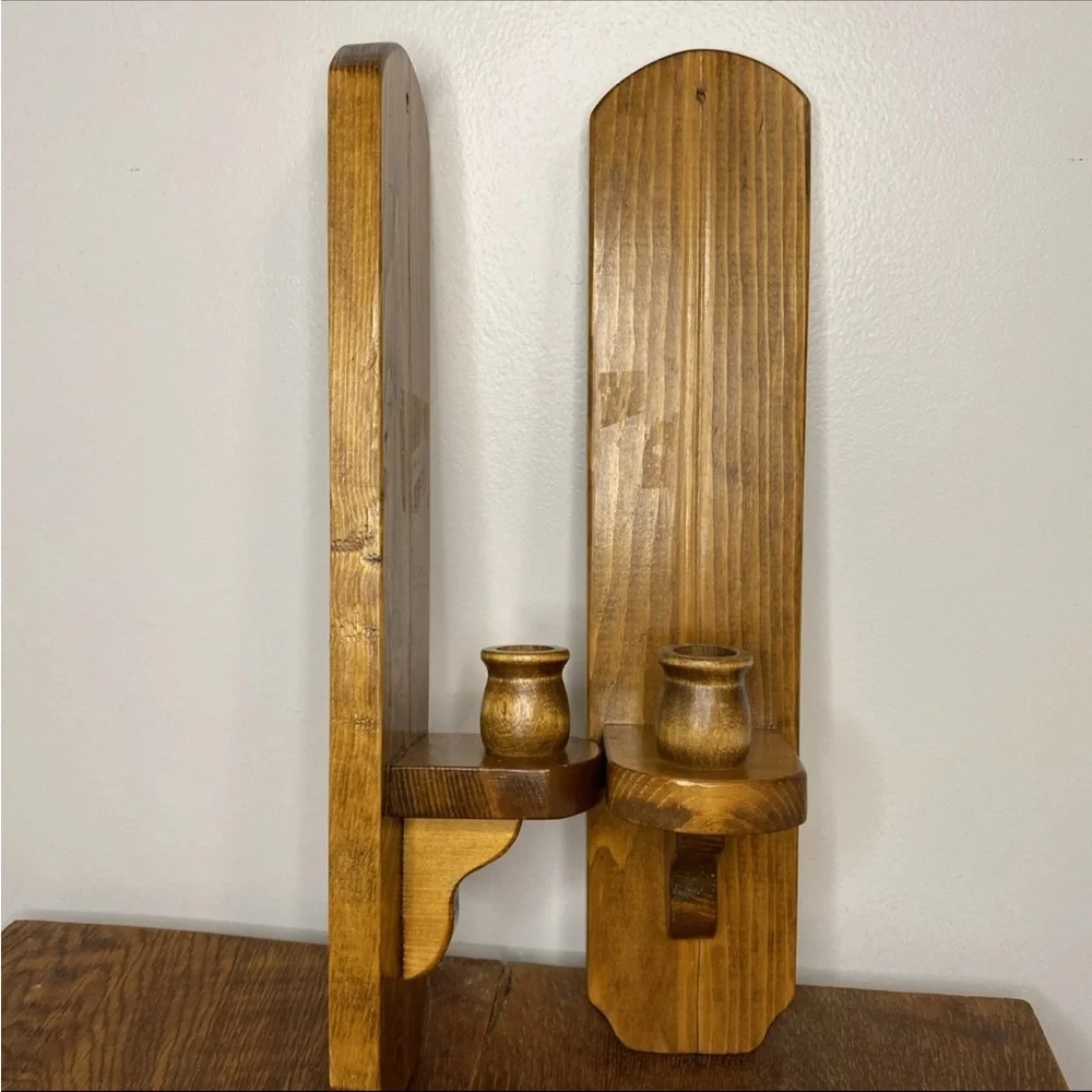 VNTG MCM Style All Wooden Candle Holders Set of 2 Cottagecore